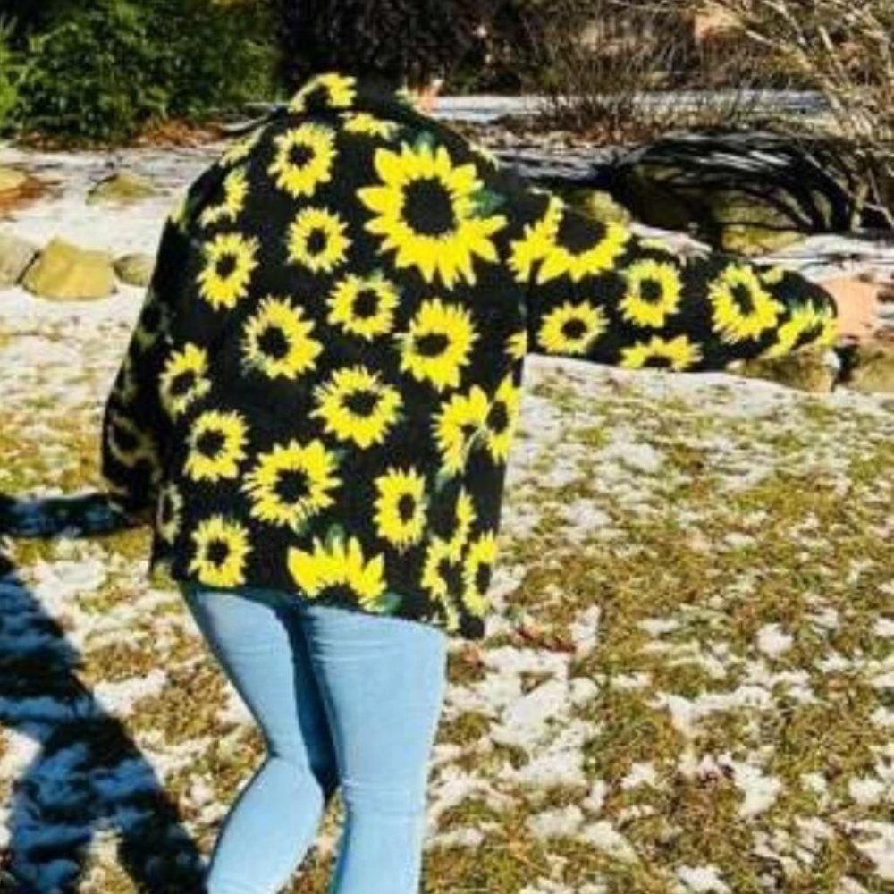 SUNFLOWER ZIP UP TEDDY COAT COMFY CASUAL FUN TRENDING FALL WINTER - Picture 8 of 8